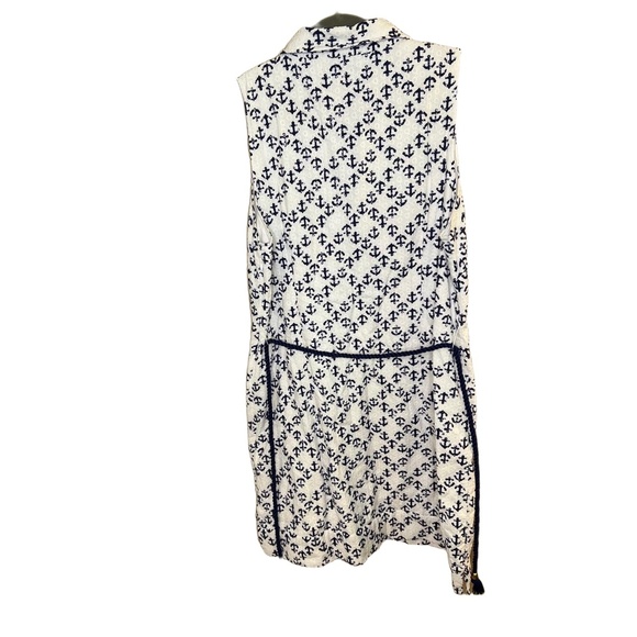 Vineyard Vines Shirt Dress White Navy Anchor Button Front Preppy Coastal Size 16 - Picture 11 of 12